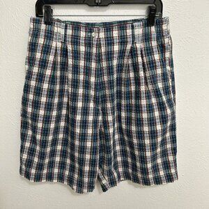 VTG 80s 90s Woolrich Seersucker Bermuda Shorts‎ Blue Plaid Sz  16 Coastal Preppy